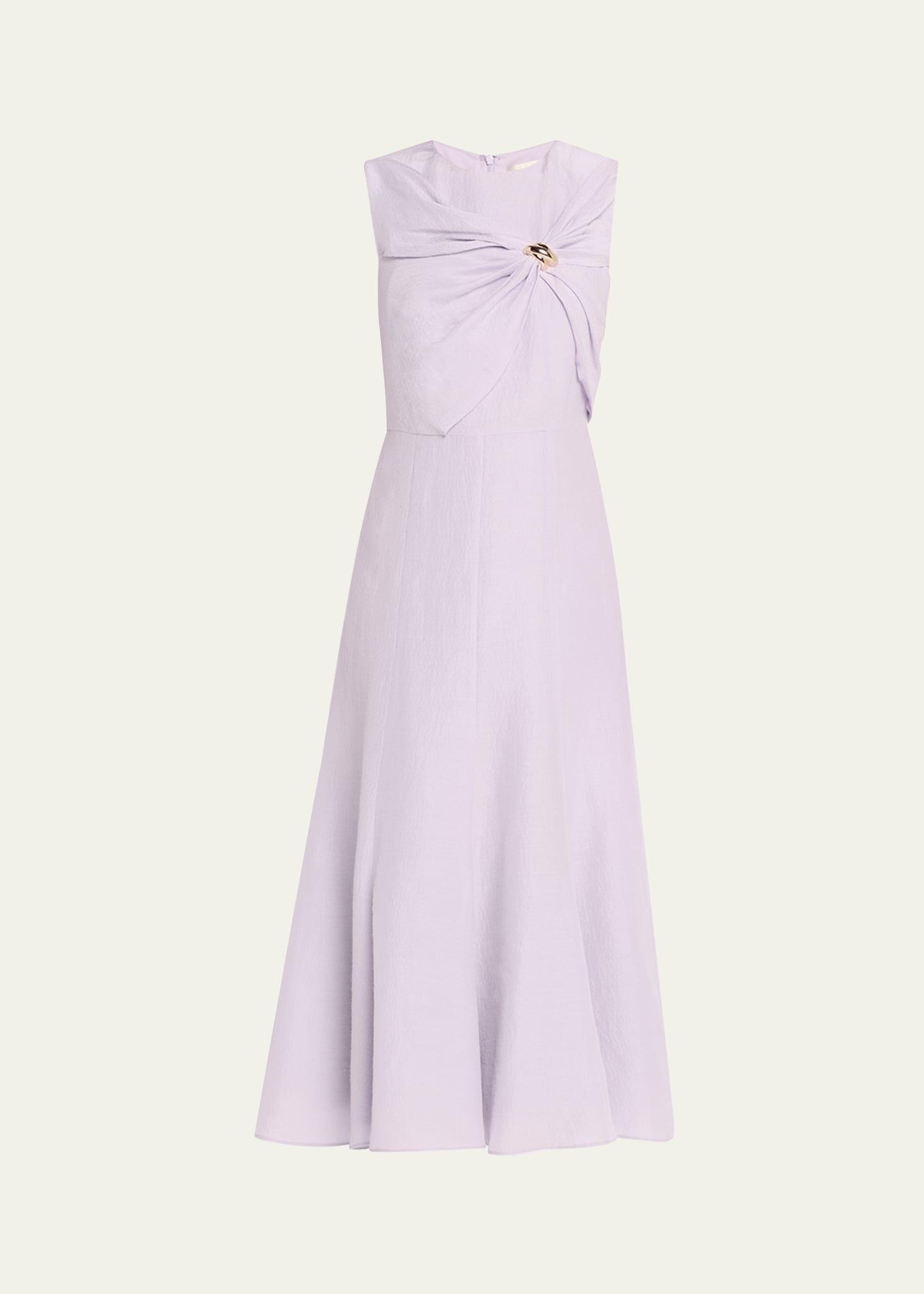 draped silk jacquard midi dress