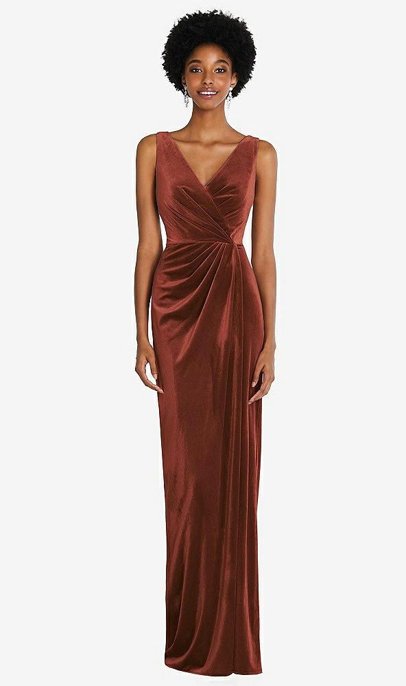draped skirt faux wrap velvet maxi dress