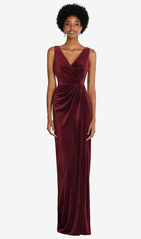 draped skirt faux wrap velvet maxi dress