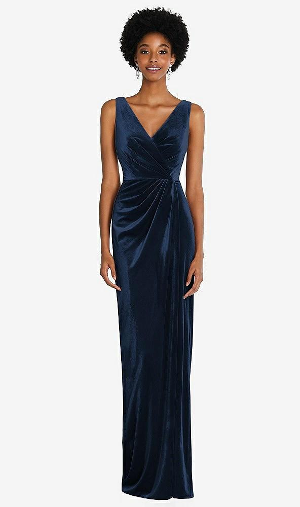draped skirt faux wrap velvet maxi dress