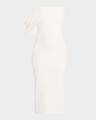 draped-sleeve corset crepe midi dress