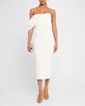draped-sleeve corset crepe midi dress