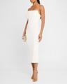 draped-sleeve corset crepe midi dress