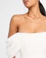 draped-sleeve corset crepe midi dress