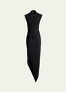 draped sleeveless asymmetric midi dress