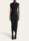 draped sleeveless asymmetric midi dress