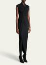 draped sleeveless asymmetric midi dress