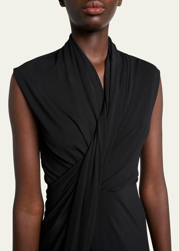 draped sleeveless asymmetric midi dress