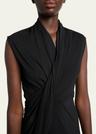 draped sleeveless asymmetric midi dress