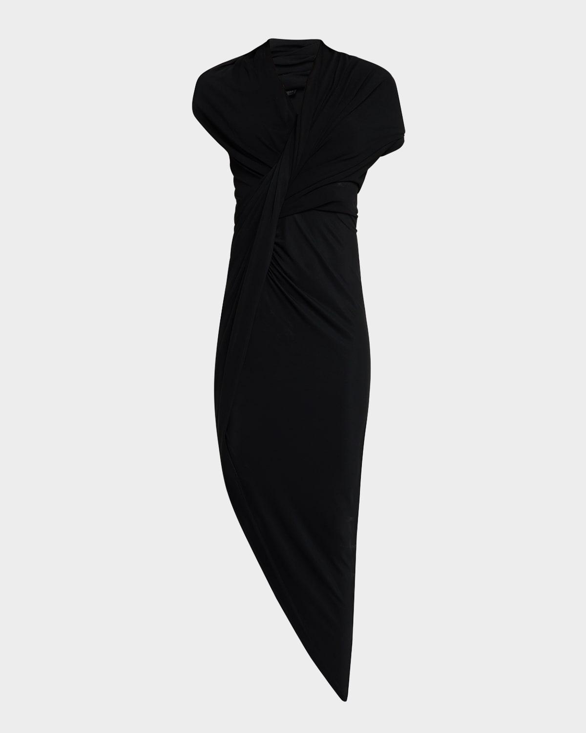 draped sleeveless asymmetric midi dress