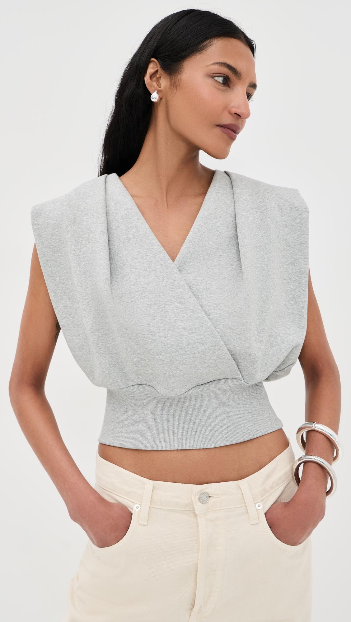 draped sleeveless french terry top