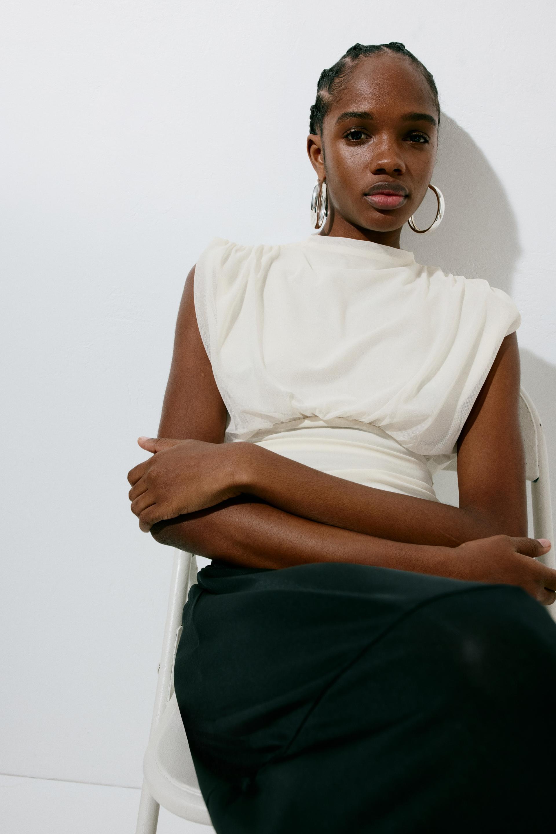 draped sleeveless top