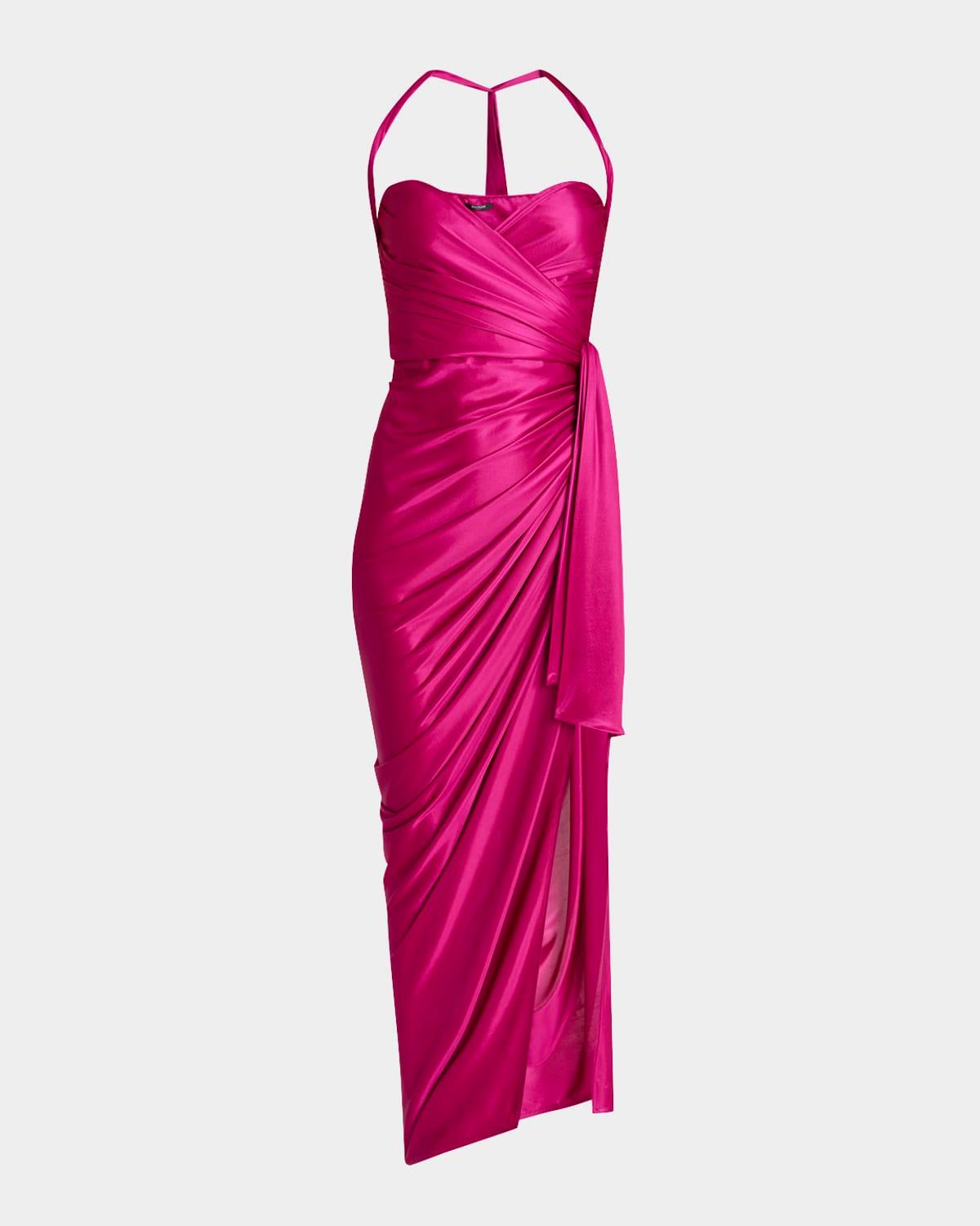 draped slit maxi dress
