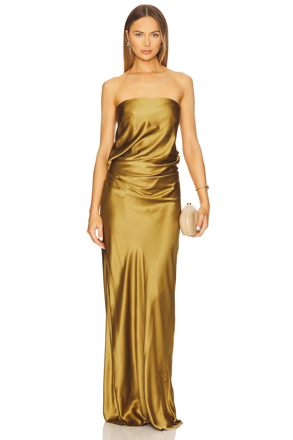 draped strapless gown