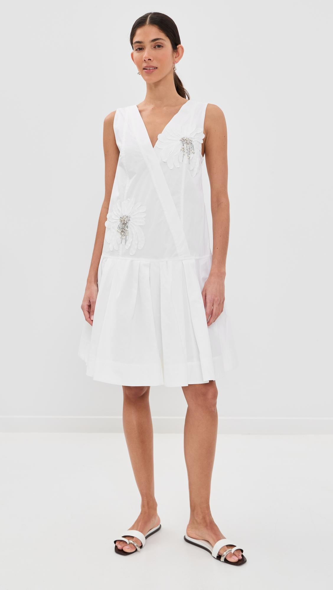 draped tank dress with floral applique