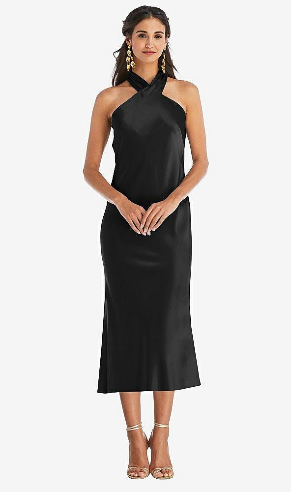 draped twist halter tie-back midi dress - paloma