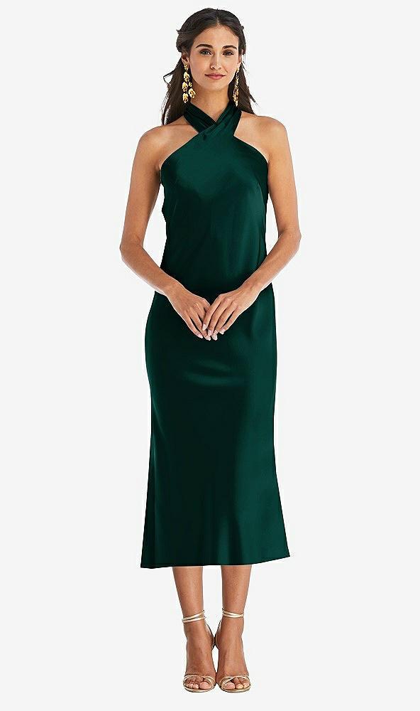 draped twist halter tie-back midi dress - paloma
