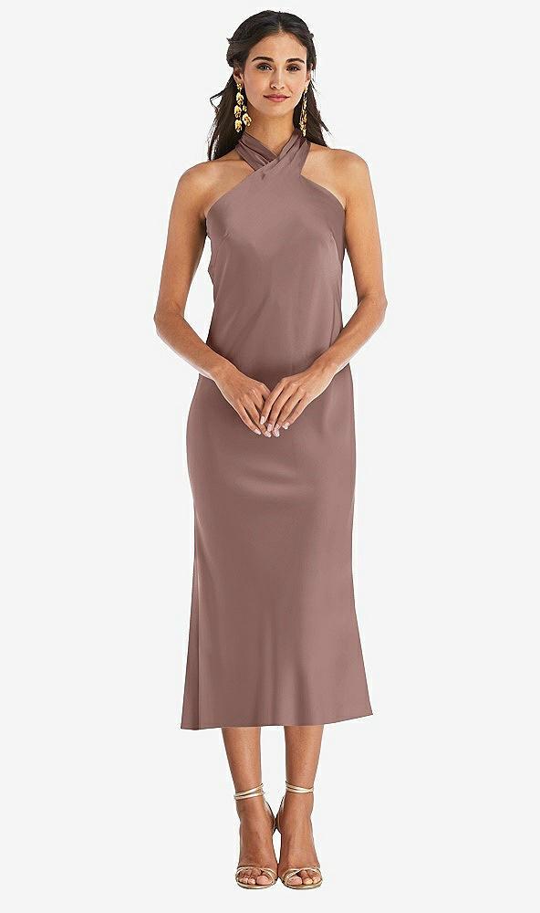draped twist halter tie-back midi dress - paloma
