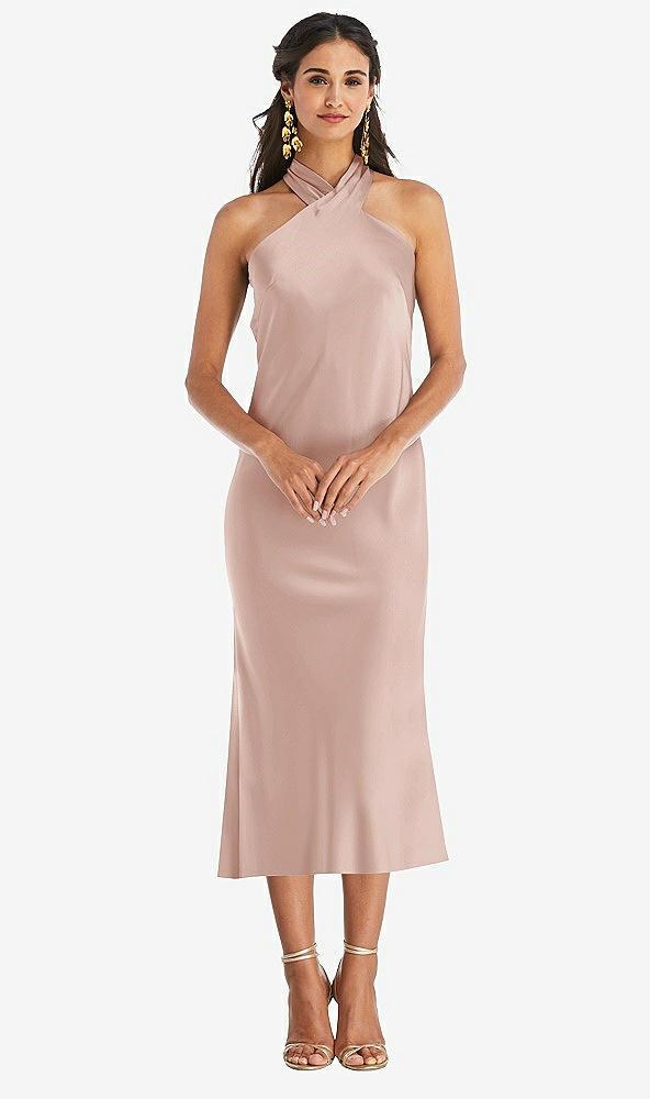 draped twist halter tie-back midi dress - paloma