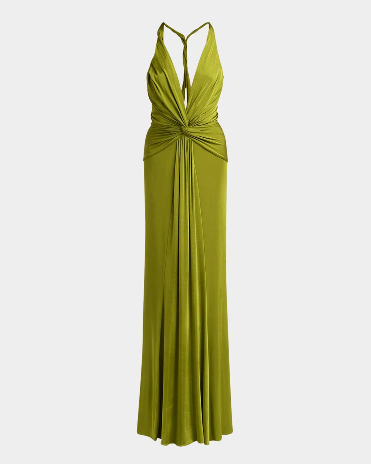 draped v-neck gown