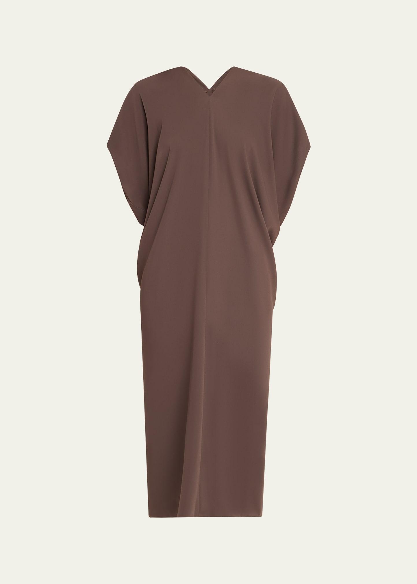 draped v-neck midi dress