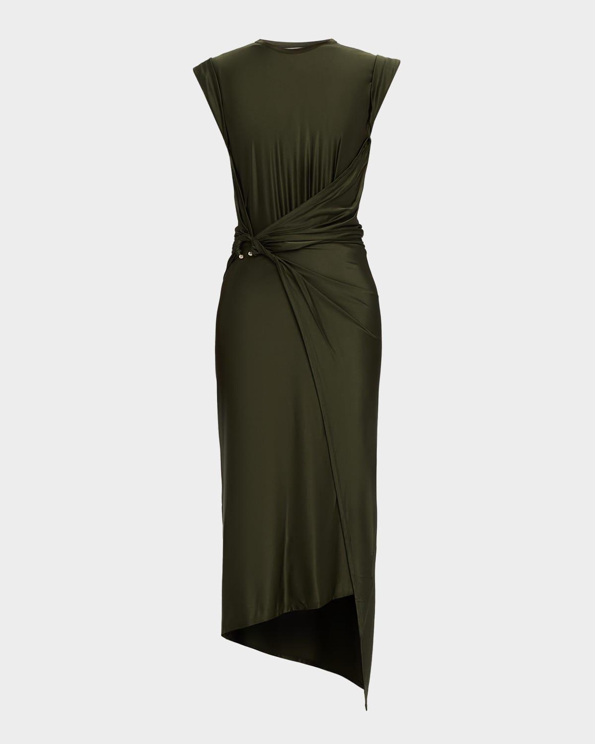 draped wrap ankle dress