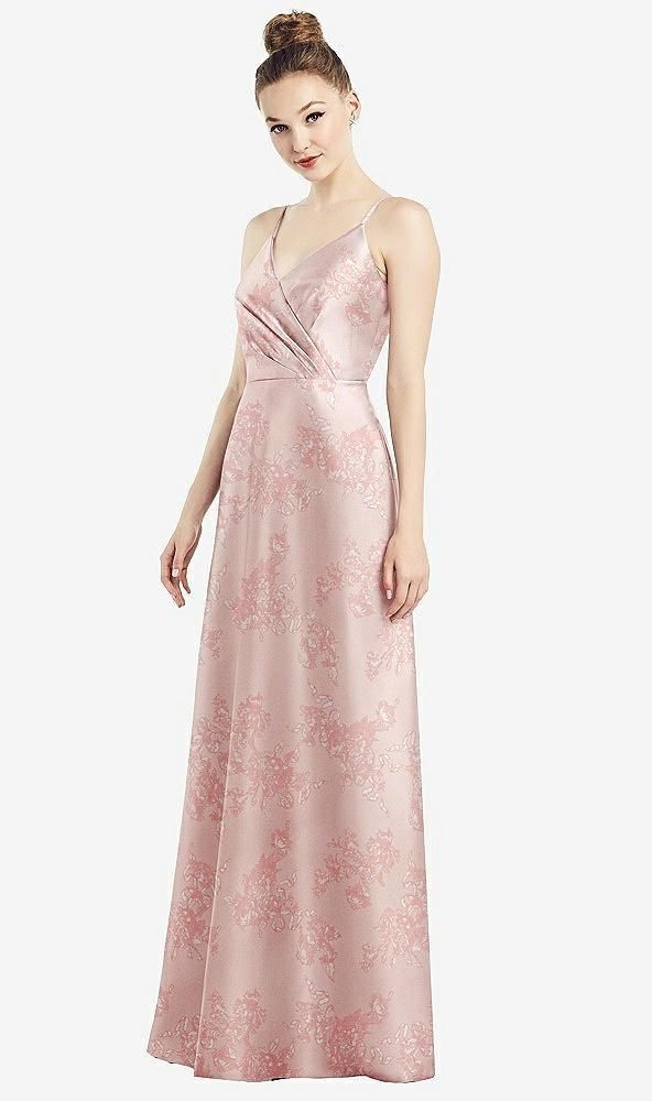 draped wrap floral satin maxi dress with pockets