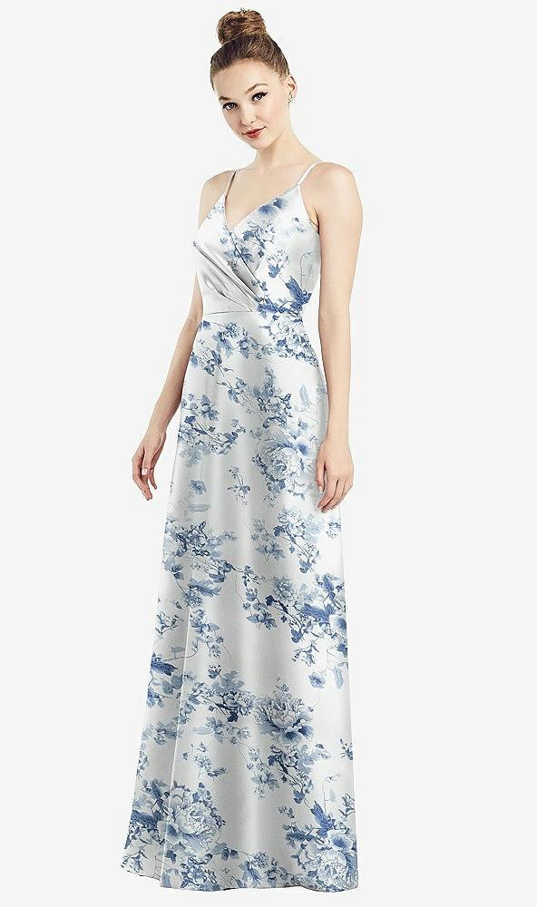 draped wrap floral satin maxi dress with pockets