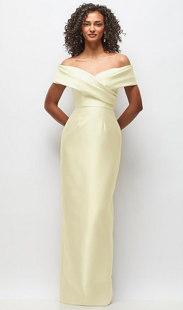 draped wrap off-the-shoulder satin column floral maxi dress