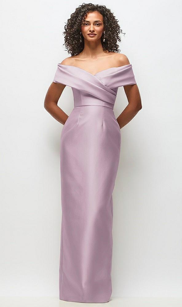 draped wrap off-the-shoulder satin column floral maxi dress