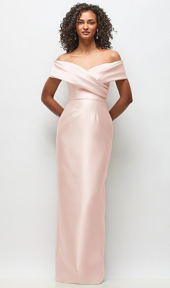 draped wrap off-the-shoulder satin column floral maxi dress
