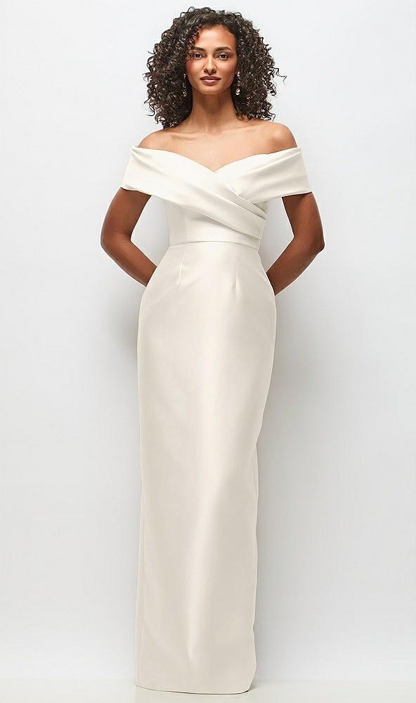 draped wrap off-the-shoulder satin column floral maxi dress
