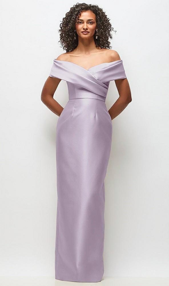 draped wrap off-the-shoulder satin column floral maxi dress