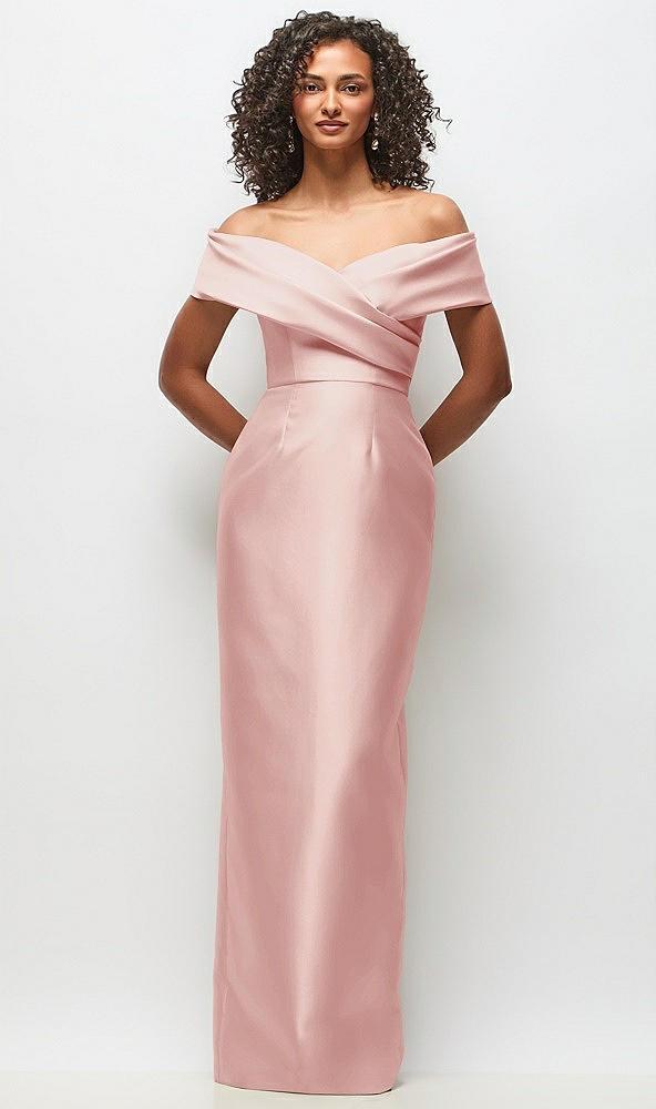 draped wrap off-the-shoulder satin column floral maxi dress