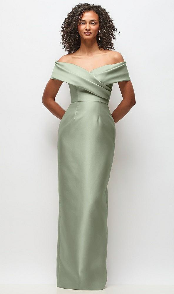 draped wrap off-the-shoulder satin column floral maxi dress
