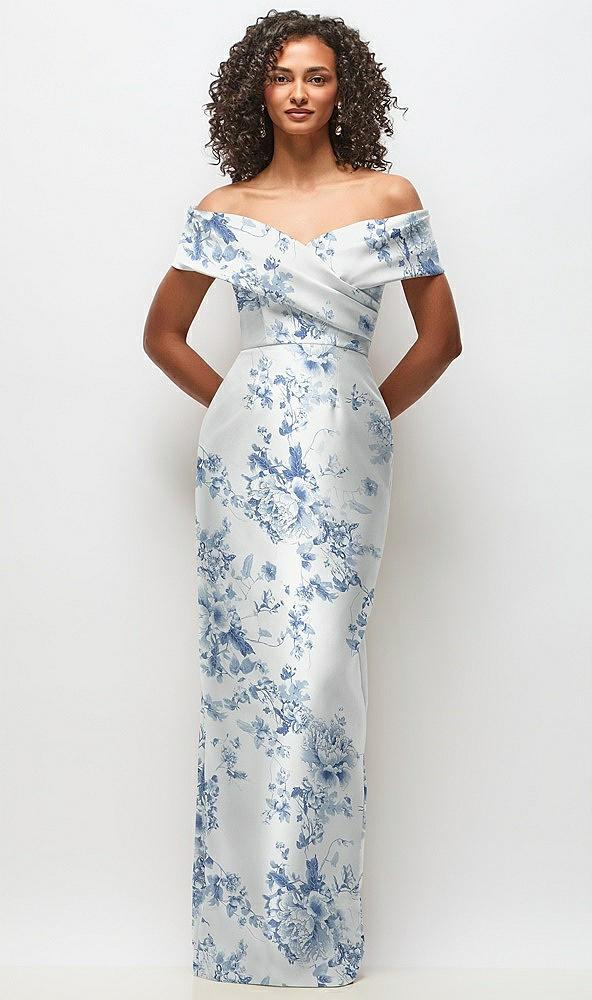 draped wrap off-the-shoulder satin column maxi dress