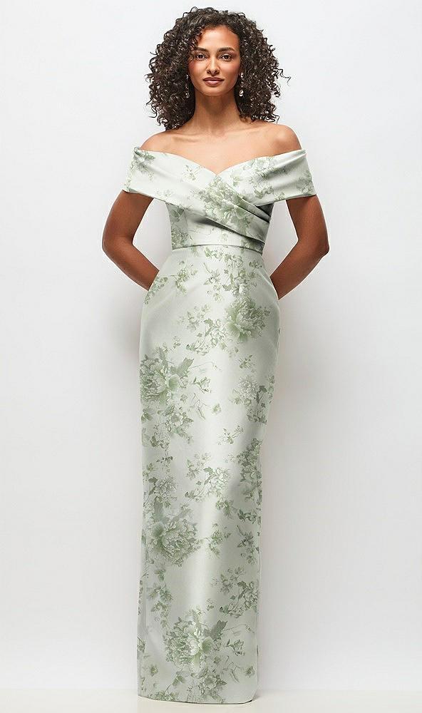 draped wrap off-the-shoulder satin column maxi dress