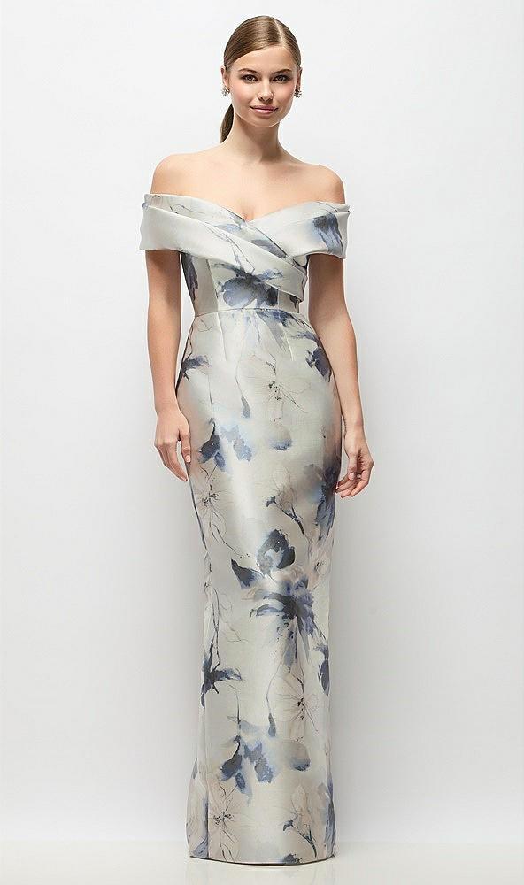 draped wrap off-the-shoulder satin column maxi dress