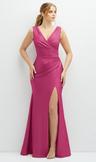 draped wrap stretch satin mermaid dress with horsehair hem