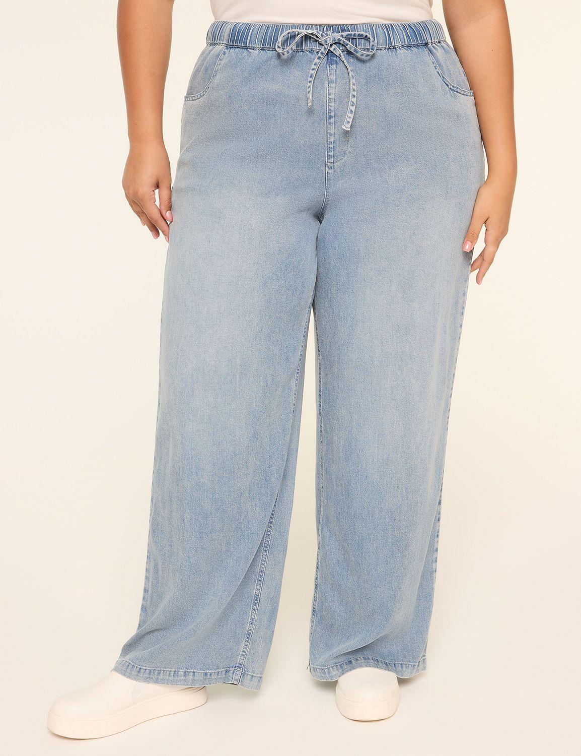 drapey denim pull-on wide leg pant