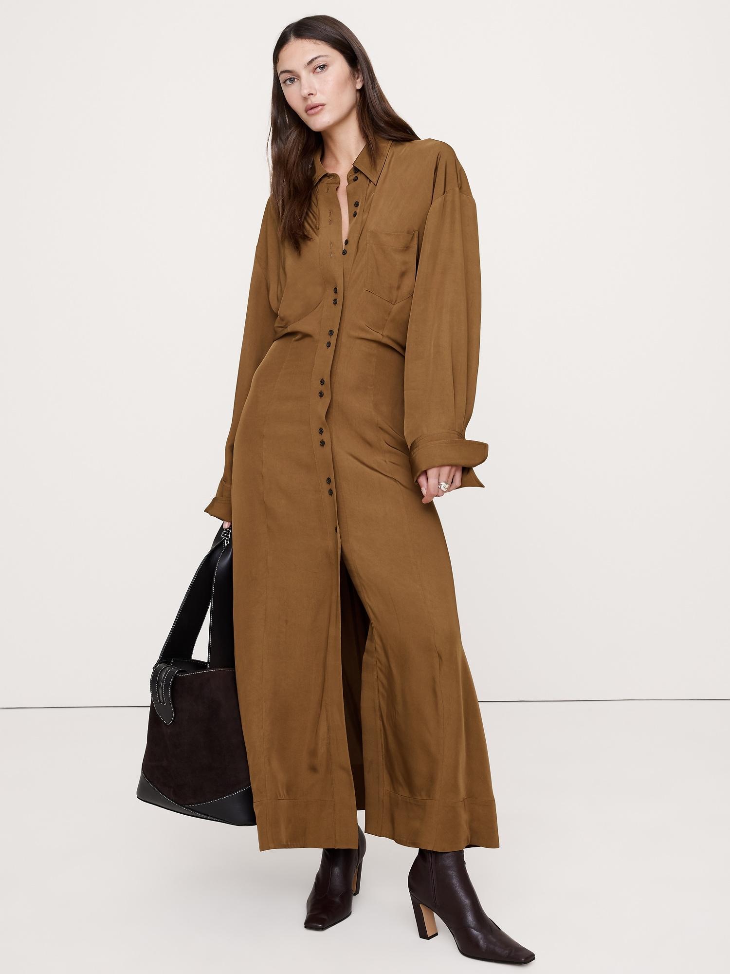 drapey twill shirt dress
