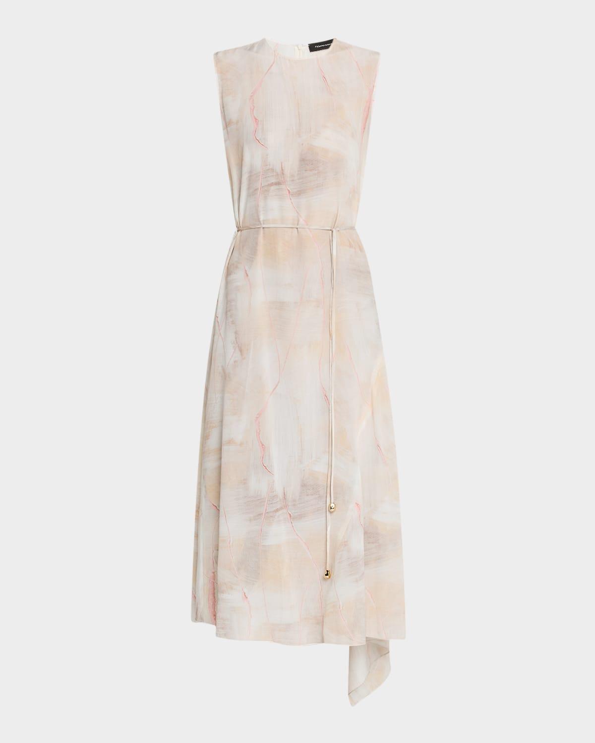 drawstring abstract-print silk cady midi dress