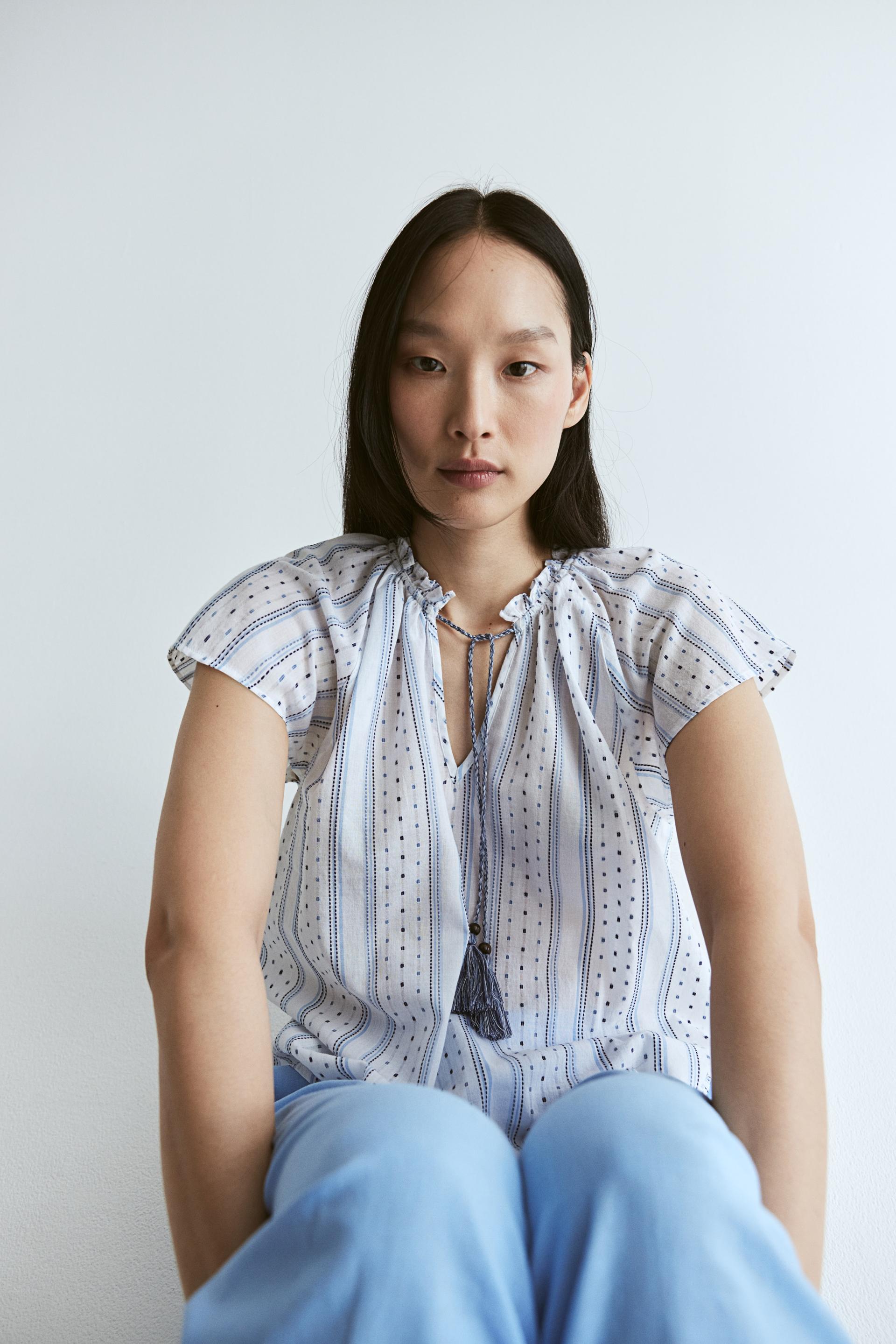 drawstring-detail cotton blouse