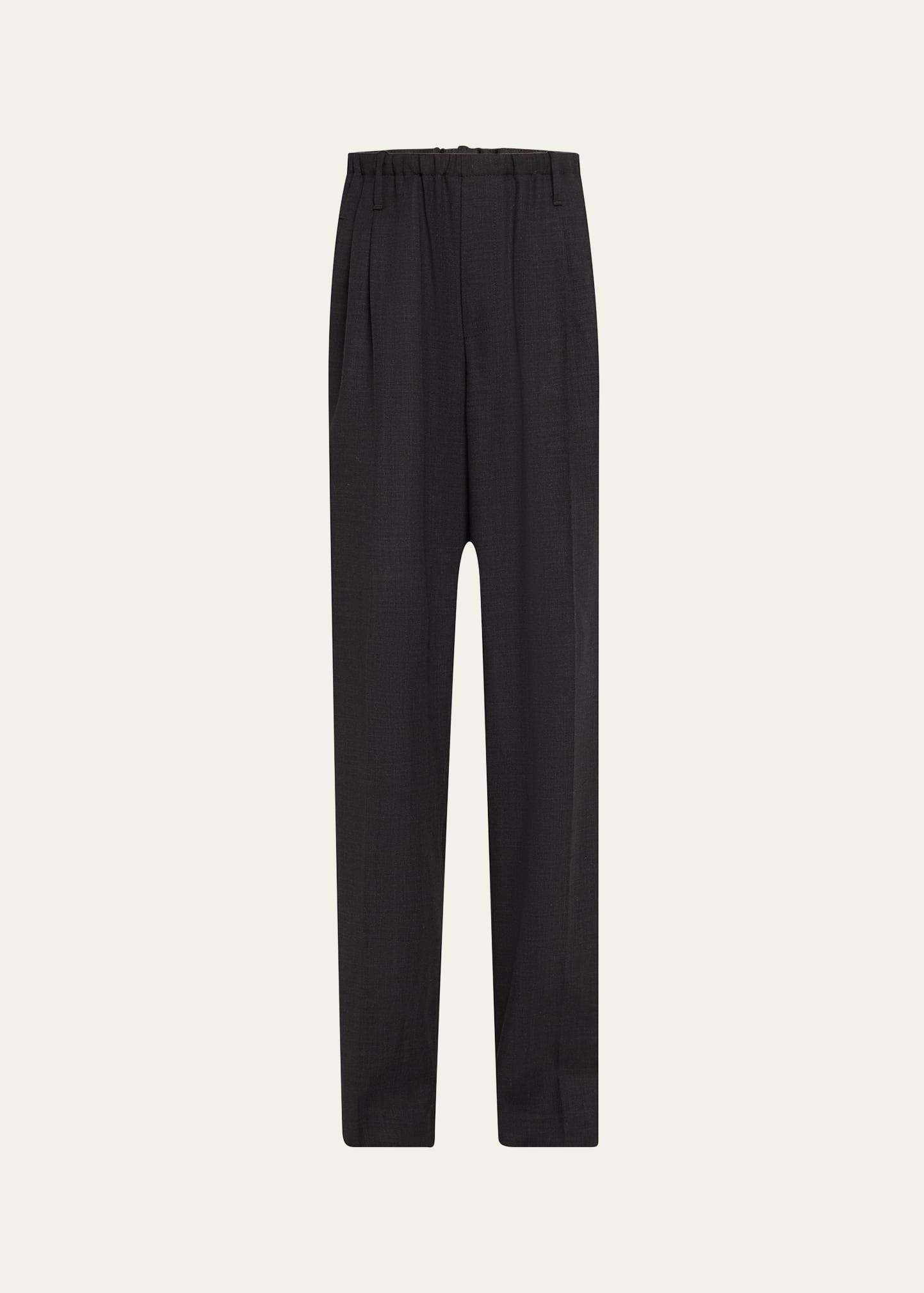 drawstring fluid crepe wool twill trousers