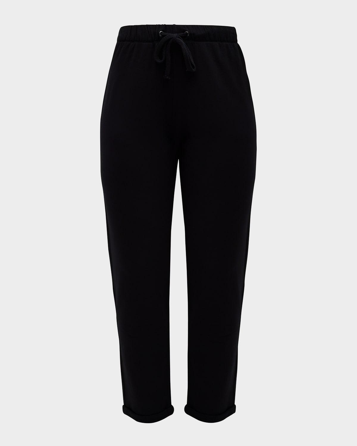 drawstring french terry pants with rolled hem