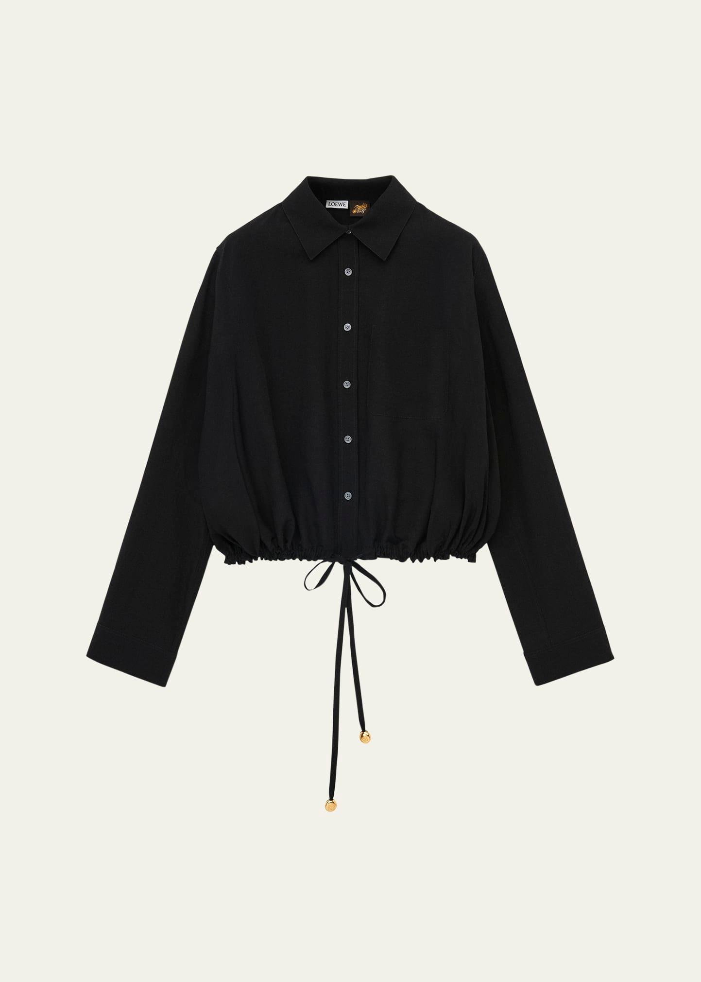drawstring open-back blouson blouse