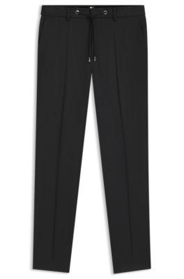 drawstring trousers in virgin-wool serge- black men's business pants