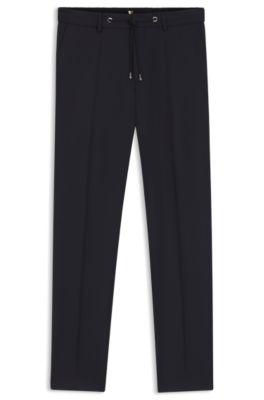 drawstring trousers in virgin-wool serge- dark blue men's business pants