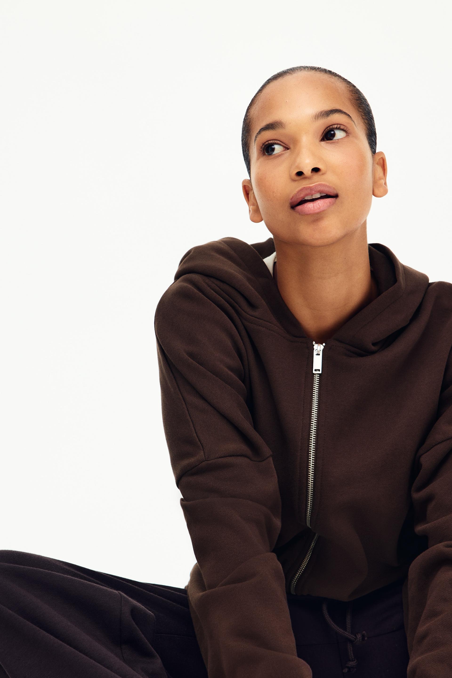 drawstring zip-through hoodie