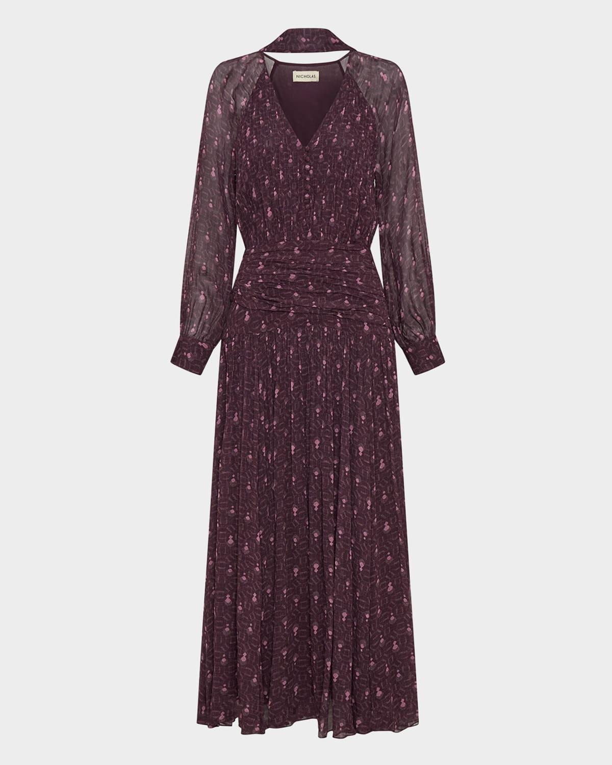 draya ruched tie-neck viscose maxi dress